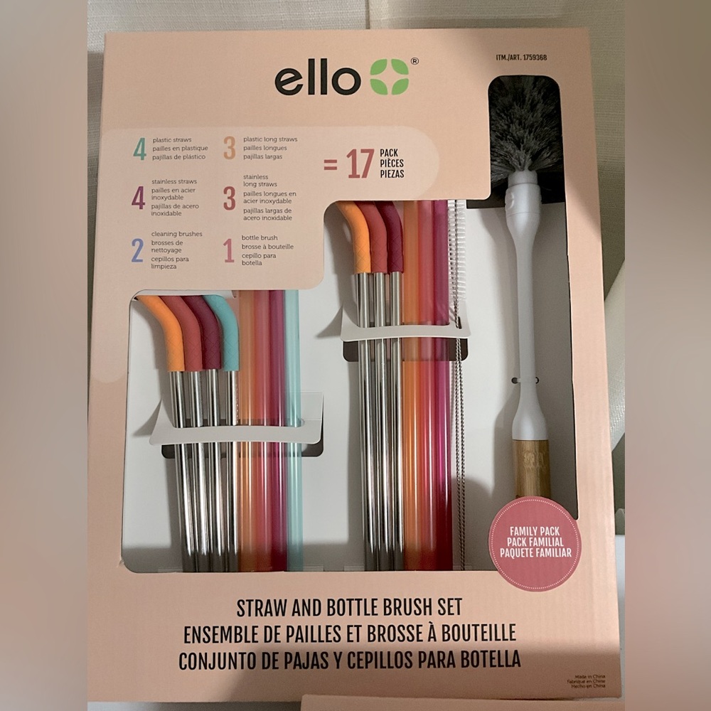 ELLO STRAW AND BOTTLE BRUSH SET 17 PIECES BRAND NEW